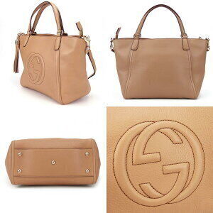 Gucci interlocking shoulder Beige leather bag Tan crossbody Soho tassel